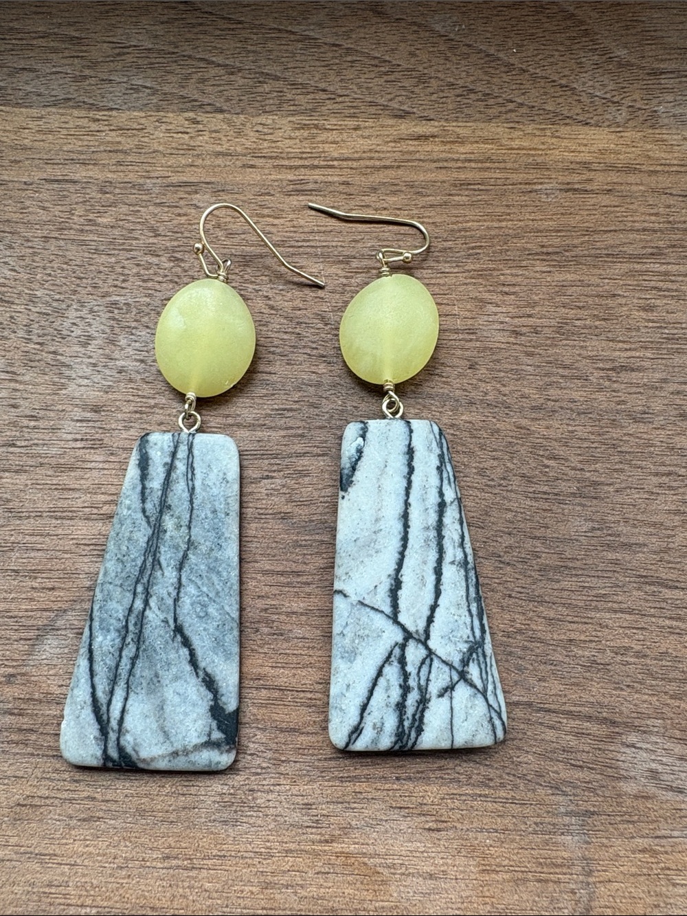 Anthropologie Yellow & Gray Marble-Pattern Drop Earrings